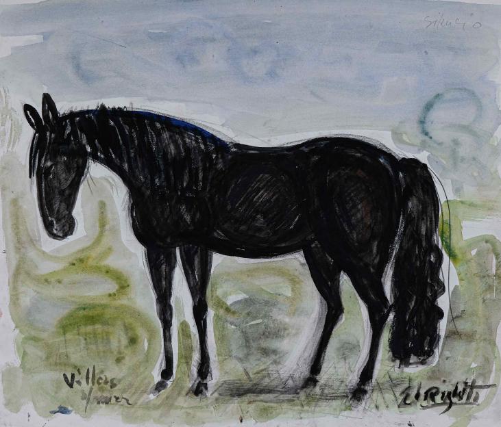Edouard RIGHETTI  - Original painting - Watercolour - Horse in Villers-sur-Mer