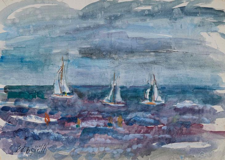 Edouard RIGHETTI  - Original painting - Waterolor - View on the sea