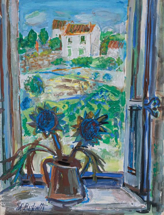 Edouard RIGHETTI  - Original painting - Gouache - Puéchabon, bouquet window