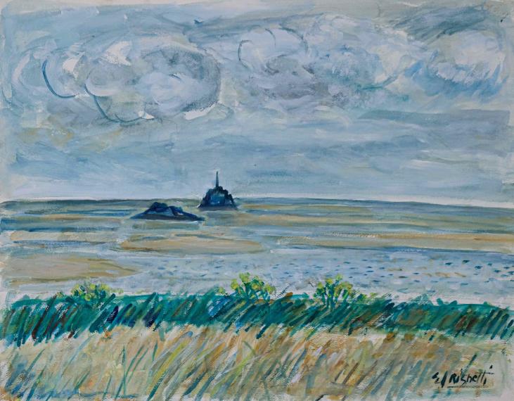 Edouard RIGHETTI  - Original painting - Gouache - The Mont Saint Michel