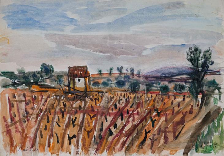 Edouard RIGHETTI  - Original painting - Watercolour - Vines in the Hérault