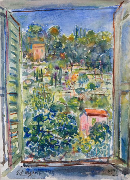 Edouard RIGHETTI  - Original painting - Watercolor - View of the small Clos Baousset in Menton