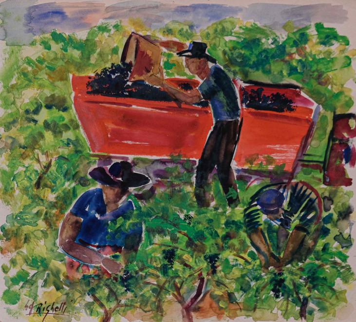 Edouard RIGHETTI  - Original painting - Watercolour gouache - The Harvest