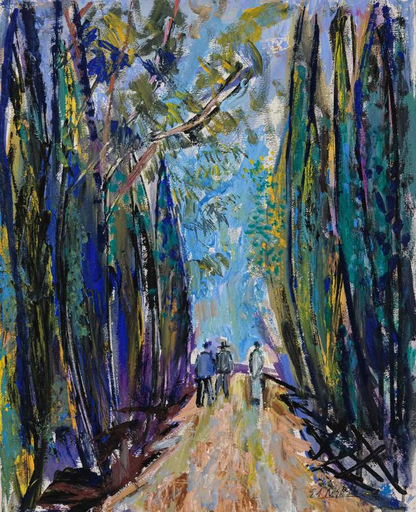 Edouard RIGHETTI  - Original painting - Gouache - A walk in the Midi