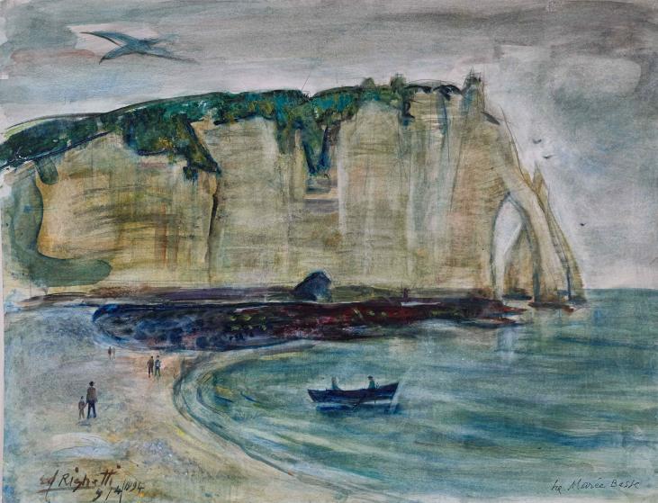 Edouard RIGHETTI  - Original painting - Gouache - Etretat low tide