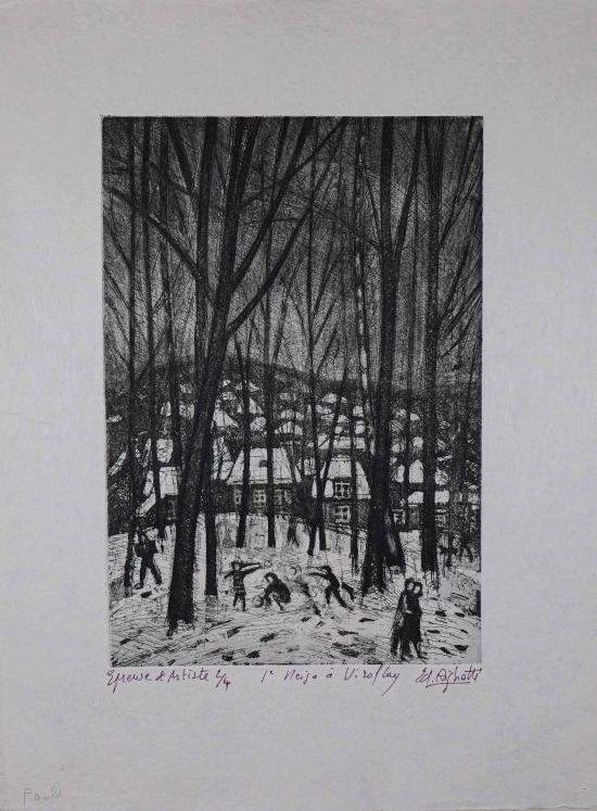 Edouard RIGHETTI - Original Print - Etching -  Snow in Viroflay