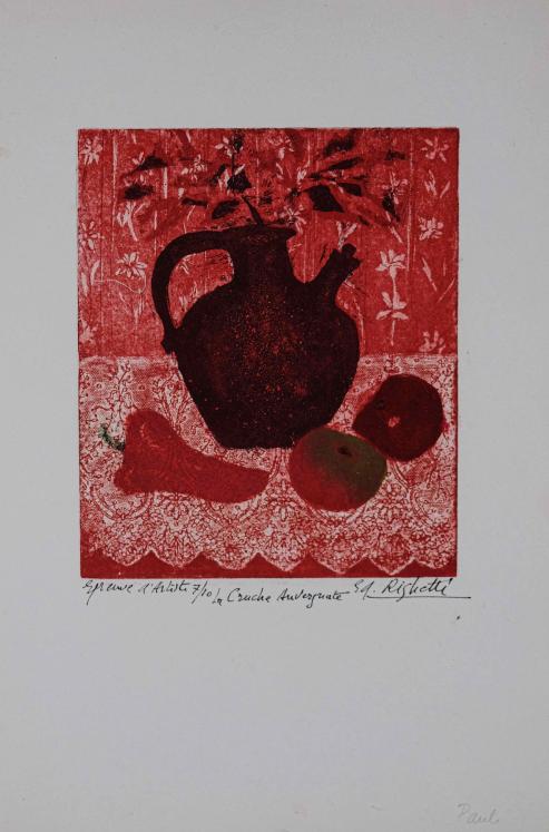 Edouard RIGHETTI - Original Print - Etching -  Still life the jug