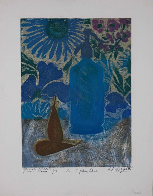 Edouard RIGHETTI - Original Print - Etching - Still life the blue siphon