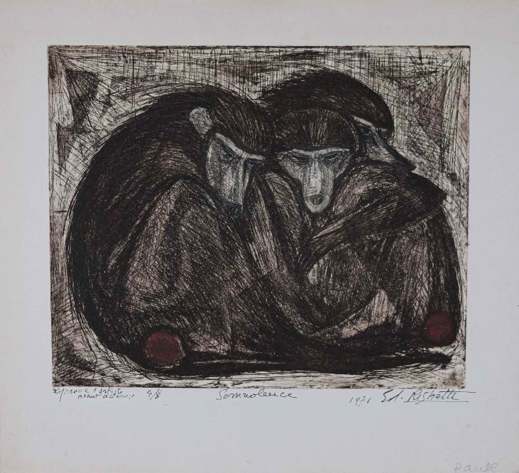 Edouard RIGHETTI - Original Print - Etching - Monkey sleepiness