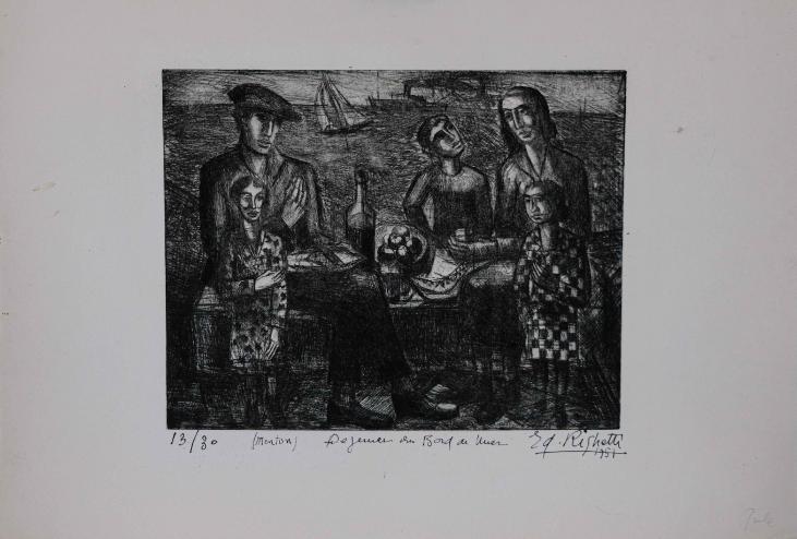 Edouard RIGHETTI - Original Print - Etching - Lunch at the Seaside