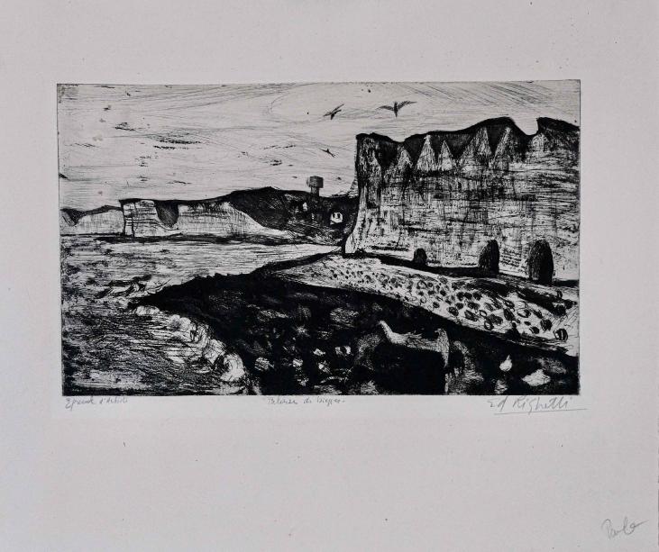 Edouard RIGHETTI - Original Print - Etching - Cliffs of Dieppe