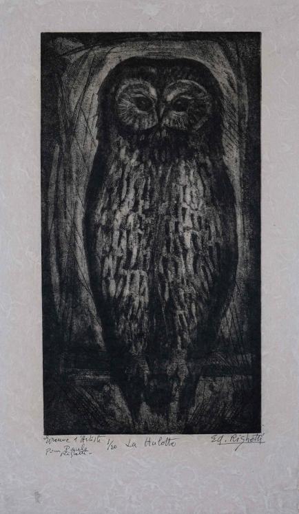 Edouard RIGHETTI - Original Print - Lithograph - The owl