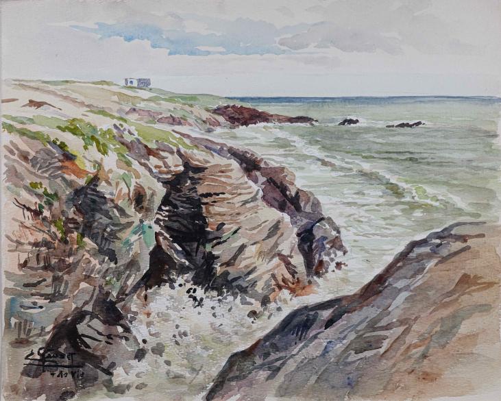 Etienne GAUDET - Original painting - Watercolor - Sea in Saint-Gilles-Croix-de-Vie