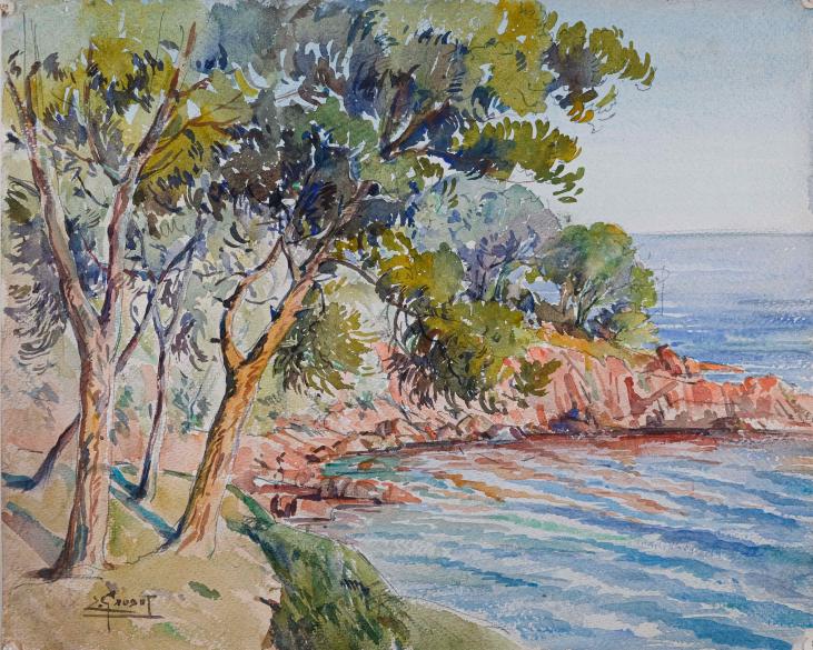 Etienne GAUDET - Original painting - Watercolor - Sea in Saint Raphael