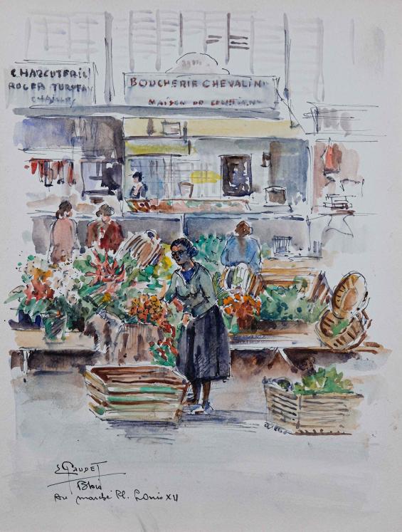 Etienne GAUDET - Original painting - Watercolor - Market in Blois 3