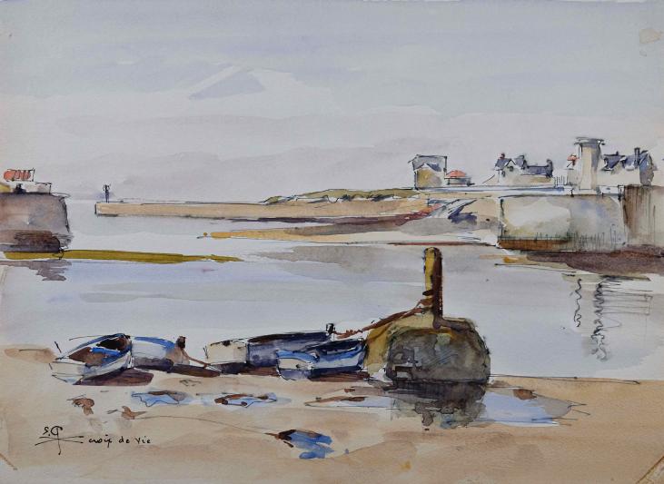 Etienne GAUDET - Original painting - Watercolor - The harbour of St Gilles 2