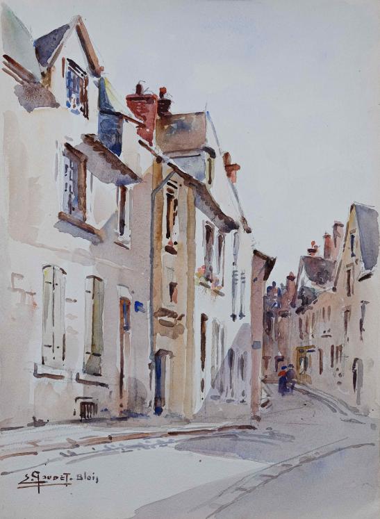 Etienne GAUDET - Original painting - Watercolor - Blois, Rue Puits-Chatel 2