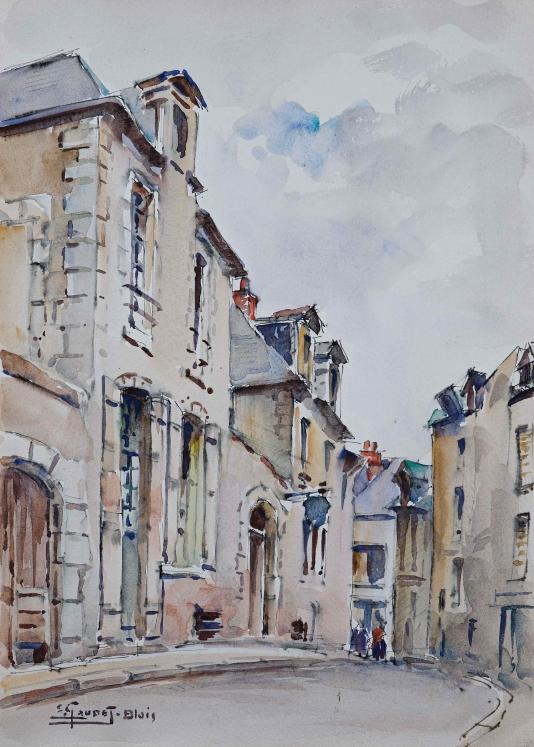 Etienne GAUDET - Original painting - Watercolor - Blois, Rue Puits-Chatel 1