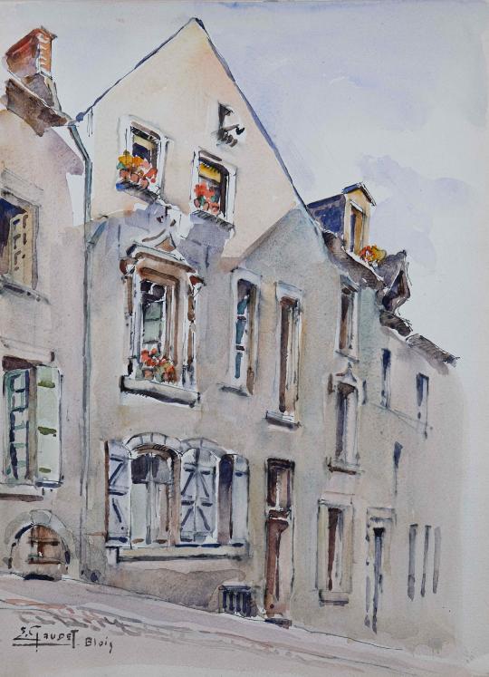 Etienne GAUDET - Original painting - Watercolor - Blois, Rue de papegaults