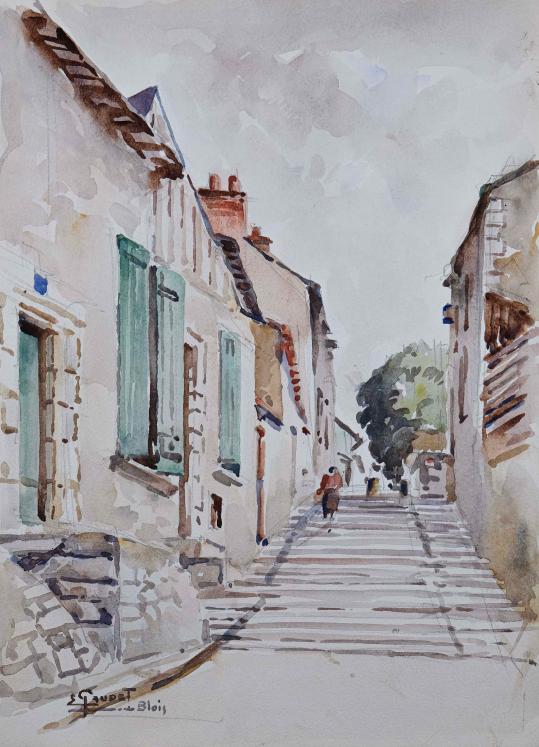 Etienne GAUDET - Original painting - Watercolor - Blois, Street lessergis St Nicolas