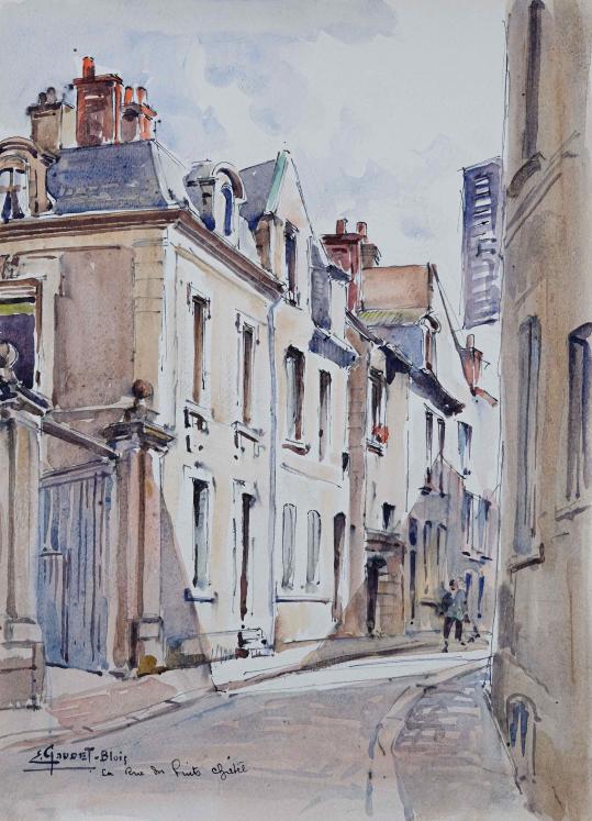 Etienne GAUDET - Original painting - Watercolor - Blois, Rue Puits-Chatel 4