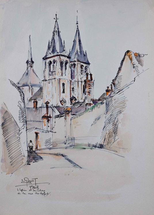 Etienne GAUDET - Original painting - Watercolor - St Nicolas Church, Blois