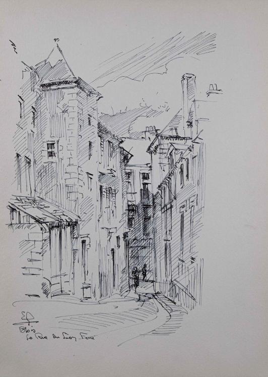 Etienne GAUDET - Original drawing - Ink - Blois, Lion Ferré Street