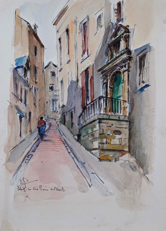 Etienne GAUDET - Original painting - Watercolor - Blois, Rue Pierre-de-Blois