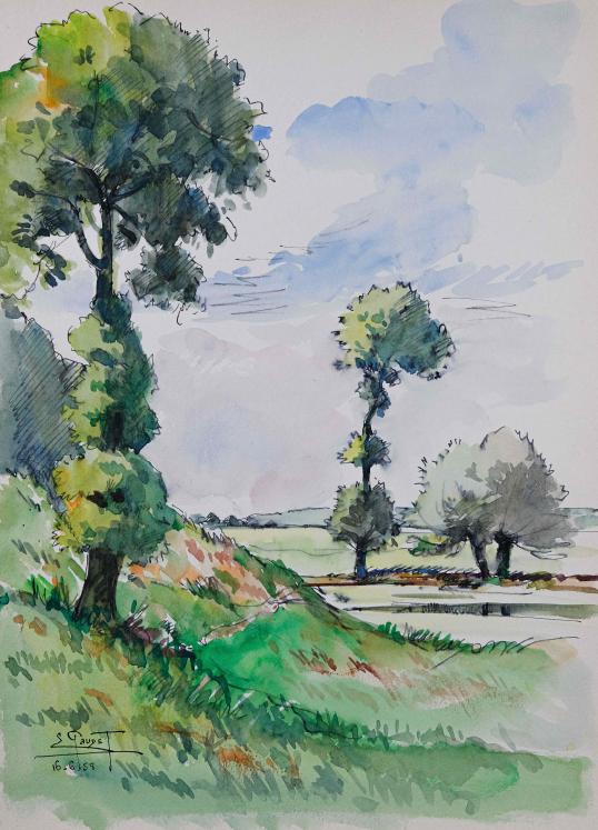 Etienne GAUDET - Original painting - Watercolor - Loire Valley landscape 5