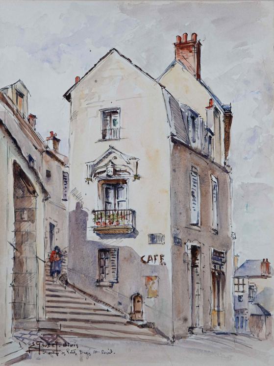 Etienne GAUDET - Original painting - Watercolor - Blois, entrance to the Petits Degrés St Louis