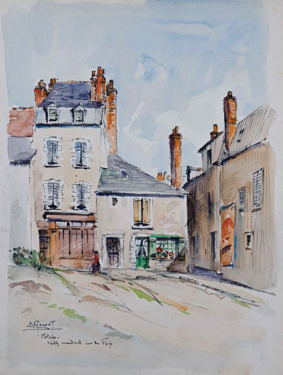 Etienne GAUDET - Original painting - Watercolor - Blois, Rue du Foix