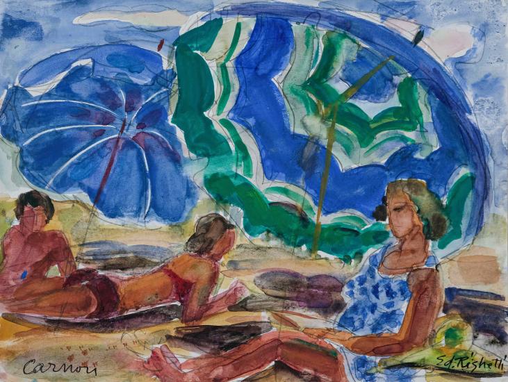 Edouard RIGHETTI  - Original painting - Gouache - Carnon Beach