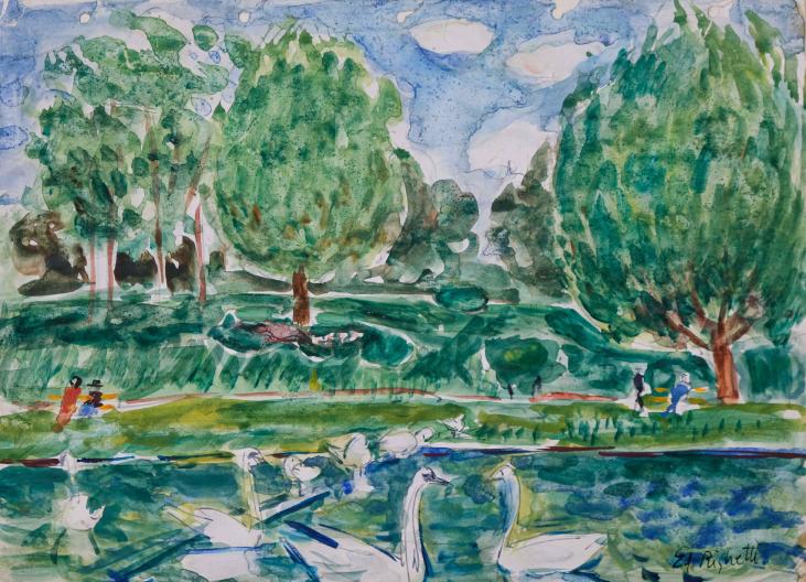 Edouard RIGHETTI  - Original painting - Gouache - Montsouris Park