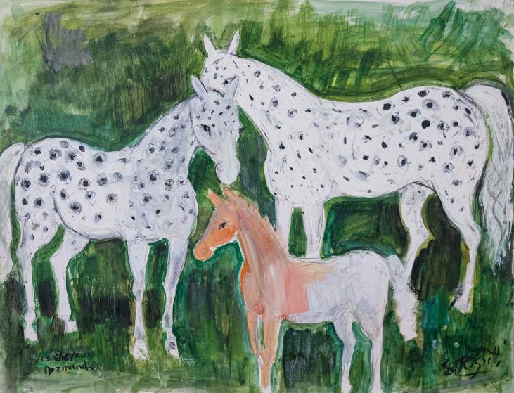 Edouard RIGHETTI  - Original painting - Gouache - Normandy horses