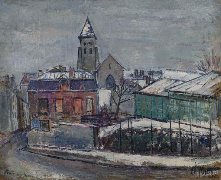 Edouard RIGHETTI  - Original painting - Oil - Fontenay sous bois under the snow