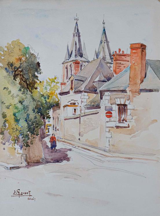 Etienne GAUDET - Original painting - Watercolor - Blois, rue des carmélites