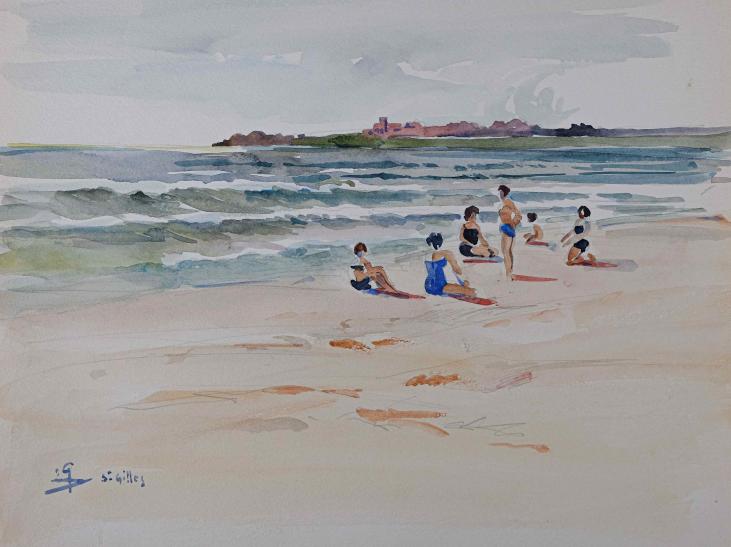 Etienne GAUDET - Original painting - Watercolor Inks - St Gilles Beach