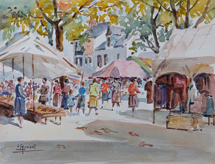 Etienne GAUDET - Original painting - Watercolor - Market in Saint-Gilles-Croix-de-Vie 2