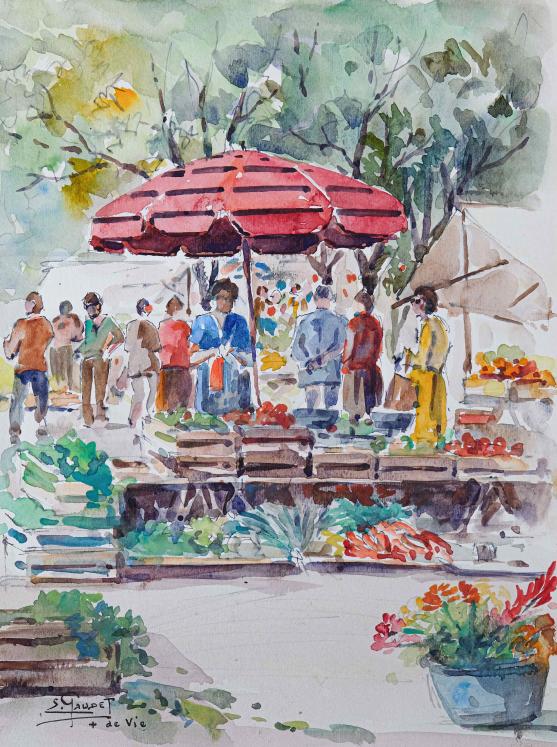Etienne GAUDET - Original painting - Watercolor - Market in Saint-Gilles-Croix-de-Vie 3