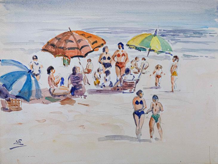 Etienne GAUDET - Original painting - Watercolor - St Gilles Croix de Vie beach