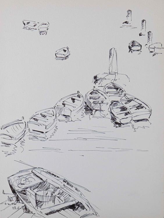 Etienne GAUDET - Original painting - Ink - Boats in Croix-de-vie