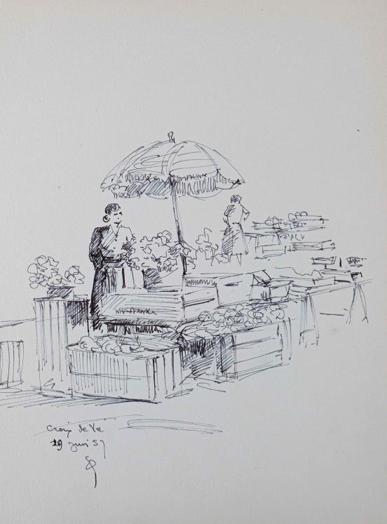 Etienne GAUDET - Original drawing - Ink - St-Gilles-Croix-de-Vie Market 5