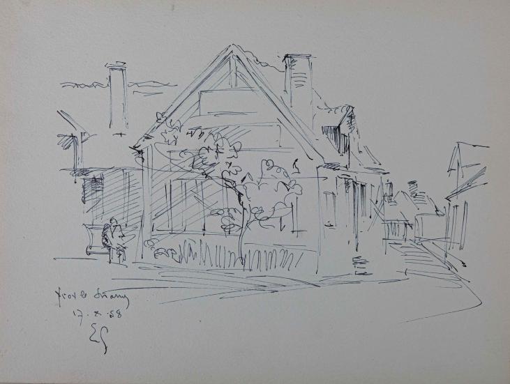 Etienne GAUDET - Original drawing - Ink - Village