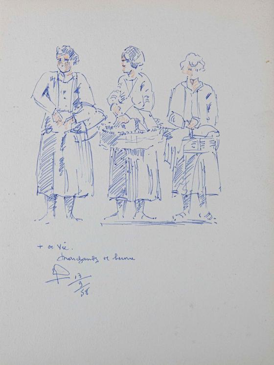 Etienne GAUDET - Original drawing - Ink - Butter merchant, Croix-de-Vie