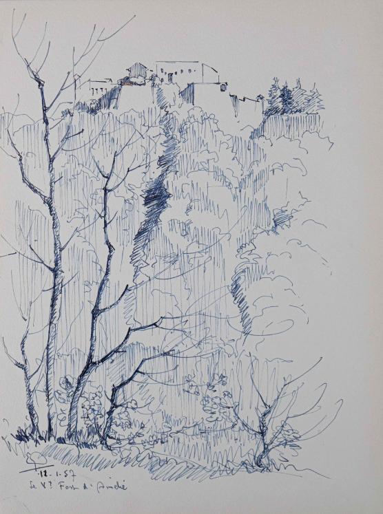 Etienne GAUDET - Original drawing - Ink - Fort of Amélie-les-Bains