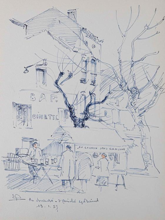 Etienne GAUDET - Original drawing - Ink - Amélie-les-Bains Market 4
