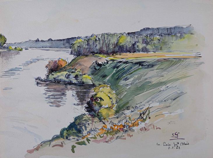 Etienne GAUDET - Original painting - Watercolor - The Loire Near Blois