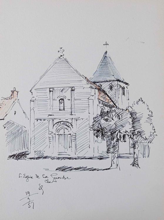 Etienne GAUDET - Original drawing - Ink - Church of La Guerche sur Cher