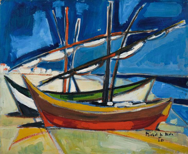 Michel DE ALVIS - Original Painting - Gouache - Boats in Palavas