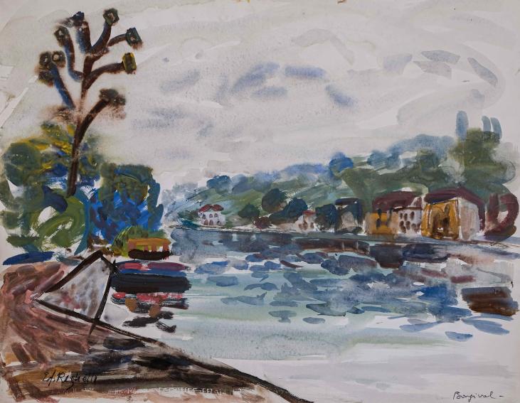 Edouard RIGHETTI  - Original painting - Watercolour - Edge of the Seine in Bougival
